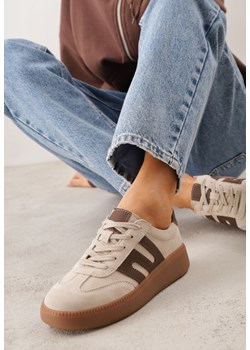 Beżowe Sneakersy Skórzane w Stylu Tenisówek z Geometrycznym Wzorem Eshiryla ze sklepu renee.pl w kategorii Buty sportowe damskie - zdjęcie 188678757