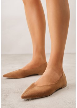 Jasnobrązowe Balerinki z Imitacji Zamszu ze Szpiczastym Noskiem Melikel ze sklepu renee.pl w kategorii Balerinki - zdjęcie 188678835