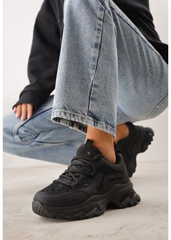 Czarne Sneakersy na Platformie Ozdobione Cyrkoniami i Koronką Antea ze sklepu renee.pl w kategorii Buty sportowe damskie - zdjęcie 188678898