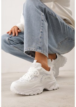 Białe Sneakersy na Platformie Ozdobione Cyrkoniami i Koronką Antea ze sklepu renee.pl w kategorii Buty sportowe damskie - zdjęcie 188678907