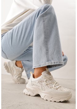 Beżowe Sneakersy na Platformie Ozdobione Cyrkoniami i Koronką Antea ze sklepu renee.pl w kategorii Buty sportowe damskie - zdjęcie 188678916