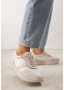 Beżowe Sneakersy na Platformie z Wkładką ze Skóry Naturalnej i Napisam Haidena ze sklepu renee.pl w kategorii Buty sportowe damskie - zdjęcie 188678925