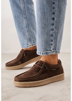 Brązowe Zamszowe Półbuty ze Skórzaną Wkładką i Ozdobnymi Przeszyciami Olenos ze sklepu born2be.pl w kategorii Półbuty damskie - zdjęcie 188679506