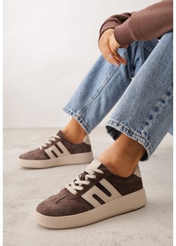 Brązowe Skórzane Sneakersy na Kauczukowej Podeszwie z Geometrycznym Motywem Shytyse ze sklepu born2be.pl w kategorii Buty sportowe damskie - zdjęcie 188679587
