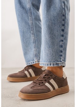 Ciemnobrązowe Skórzane Sneakersy i Ozdobnymi Paskami Zelisei ze sklepu born2be.pl w kategorii Buty sportowe damskie - zdjęcie 188679605