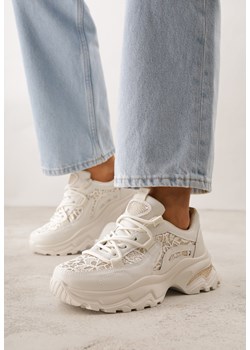 Beżowe Sneakersy na Grubej Podeszwie z Koronkowymi Wstawkami i Cyrkoniami Sephialle ze sklepu born2be.pl w kategorii Buty sportowe damskie - zdjęcie 188679749