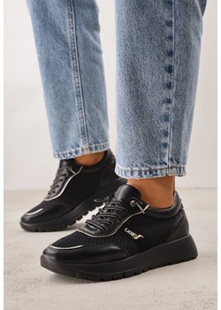 Czarne Sneakersy na Grubej Podeszwie ze Skórzaną Wkładką i Napisem Airarge ze sklepu born2be.pl w kategorii Buty sportowe damskie - zdjęcie 188679767