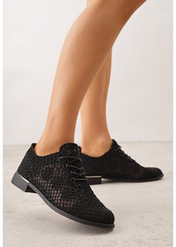 Czarne Ażurowe Półbuty z Metaliczną Wstawką Homonis ze sklepu born2be.pl w kategorii Półbuty damskie - zdjęcie 188679848