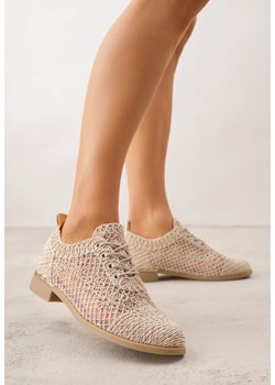 Ciemnobeżowe Ażurowe Półbuty z Metaliczną Wstawką Homonis ze sklepu born2be.pl w kategorii Półbuty damskie - zdjęcie 188679857