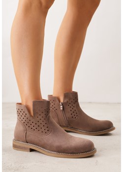 Jasnobrązowe Płaskie Botki Sztyblety z Ażurowym Wzorem ze Skórzaną Wkładką Terisina ze sklepu born2be.pl w kategorii Botki - zdjęcie 188679959