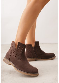 Brązowe Płaskie Botki Sztyblety z Ażurowym Wzorem ze Skórzaną Wkładką Terisina ze sklepu born2be.pl w kategorii Botki - zdjęcie 188679968