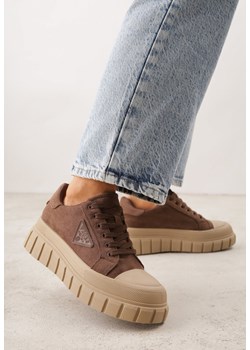 Jasnobrązowe Sneakersy Vices na Grubej Podeszwie z Geometryczną Aplikacją Leanae ze sklepu born2be.pl w kategorii Buty sportowe damskie - zdjęcie 188679986