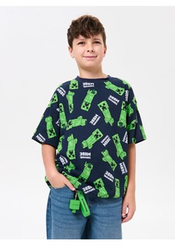 Sinsay - Bawełniana koszulka ze wzorem Minecraft - granatowy ze sklepu Sinsay w kategorii T-shirty chłopięce - zdjęcie 188680145
