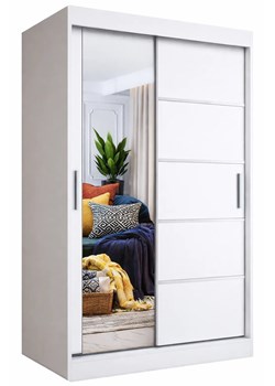 Biała szafa przesuwna z lustrem 120 cm T0-T34 ze sklepu Edinos.pl w kategorii Szafy - zdjęcie 188680165