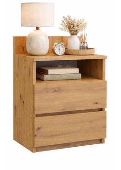 Szafka Nocna Z Szufladami I Półką Dąb Artisan A8-B14 ze sklepu Edinos.pl w kategorii Stoliki i szafki nocne - zdjęcie 188680286