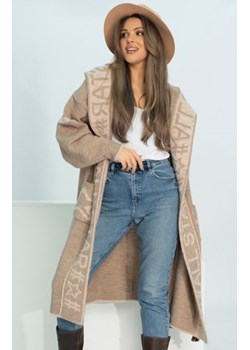 Długi  sweter damski z kapturem Star mocca - polska marka ze sklepu intimiti.pl w kategorii Swetry damskie - zdjęcie 188682479