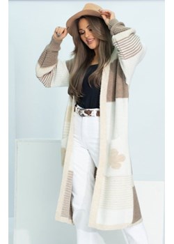 Oversizowy długi kardigan damski z kiszeniami Marbelio beż - polska marka ze sklepu intimiti.pl w kategorii Swetry damskie - zdjęcie 188682775