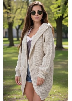 Kardigan damski Flora - miękki sweter oversize z kapturem beżowy ze sklepu intimiti.pl w kategorii Swetry damskie - zdjęcie 188682865