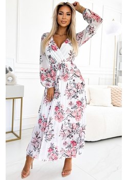 Numoco 458-3 GEPPI plisowana sukienka midi z dekoltem, długim rękawkiem i paskiem ze sklepu intimiti.pl w kategorii Sukienki - zdjęcie 188684488