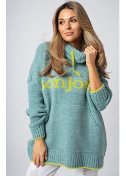 Luźny sweter damski typu bluza z kapturem Bonjour mięta ze sklepu intimiti.pl w kategorii Swetry damskie - zdjęcie 188684519