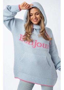 Luźny sweter damski typu bluza z kapturem Bonjour baby blue ze sklepu intimiti.pl w kategorii Swetry damskie - zdjęcie 188684657