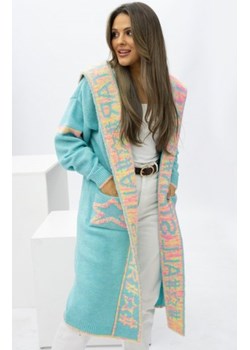 Długi turkusowy sweter damski z kapturem Star - polska marka ze sklepu intimiti.pl w kategorii Swetry damskie - zdjęcie 188684769