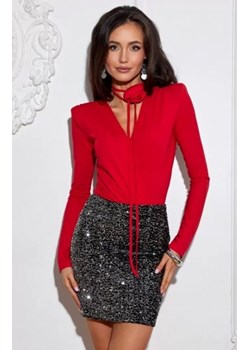 Kopertowe body damskie z długim rękawem – z paskiem z różyczką ze sklepu intimiti.pl w kategorii Bluzki damskie - zdjęcie 188684887