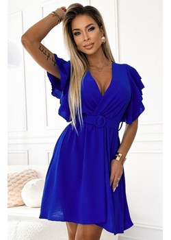 Numoco 586-2 kobieca sukienka z kopertowym dekoltem, rękawkiem i paskiem ze sklepu intimiti.pl w kategorii Sukienki - zdjęcie 188685216