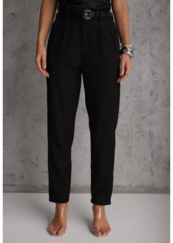 Czarne Spodnie Cygaretki High Waist z Paskiem z Klamrą w Kształcie Półksięzyca Vikinai ze sklepu renee.pl w kategorii Spodnie damskie - zdjęcie 188685296