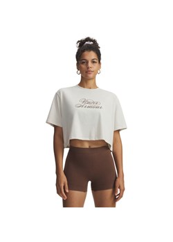 Damska koszulka z nadrukiem Under Armour UA W SCRIPTHEART CROP SS - biała ze sklepu Sportstylestory.com w kategorii Bluzki damskie - zdjęcie 188685926
