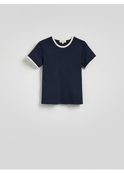 Reserved - T-shirt z kontrastową lamówką - granatowy ze sklepu Reserved w kategorii Bluzki damskie - zdjęcie 188687447