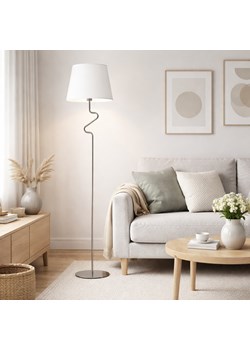 Chromowana lampa podłogowa do sypialni FOGO biały abażur stożek LED E27 ze sklepu Lysne w kategorii Lampy podłogowe - zdjęcie 188689156