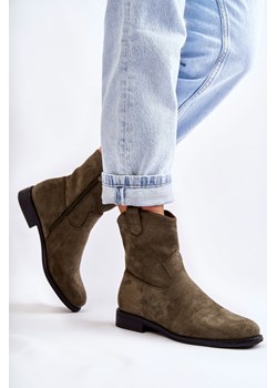 Botki Damskie Zamsz Płaski Obcas Zielone Fiorenz ze sklepu ZAZOO w kategorii Botki - zdjęcie 188689208