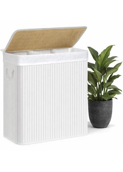 Biały bambusowy trzykomorowy kosz na pranie Z0-A27 ze sklepu Edinos.pl w kategorii Kosze na pranie - zdjęcie 188689305