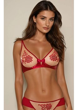 Biustonosz miękki soft czerwono-cielisty z haftem kwiatowym Mehendi, Kolor bordowy, Rozmiar 70C, Róża ze sklepu Intymna w kategorii Biustonosze - zdjęcie 188691168