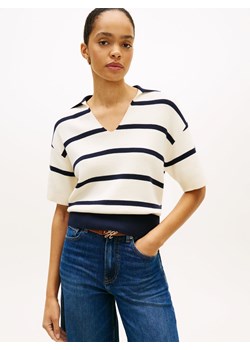 Tommy Hilfiger Damska koszulka polo z dzianiny Kobiety Bawełna (100%) écru w paski ze sklepu vangraaf w kategorii Swetry damskie - zdjęcie 188692837