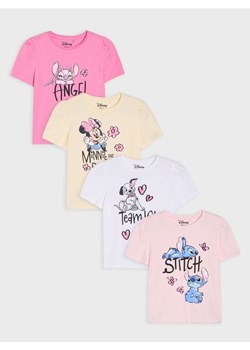 Sinsay - Zestaw bawełnianych koszulek z nadrukiem Disney 4 pack - biały ze sklepu Sinsay w kategorii Bluzki dziewczęce - zdjęcie 188696459