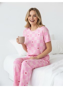Sinsay - Dwuczęściowa piżama w szachownicę z motywem serc - różowy ze sklepu Sinsay w kategorii Piżamy damskie - zdjęcie 188696557