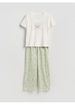 Reserved - Dwuczęściowa piżama z bawełny - jasnozielony ze sklepu Reserved w kategorii Piżamy damskie - zdjęcie 188709568