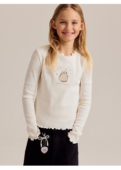 Reserved - Bawełniana koszulka Pusheen - złamana biel ze sklepu Reserved w kategorii Bluzki dziewczęce - zdjęcie 188709966