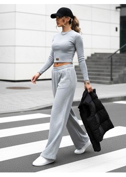 Komplet damski spodnie wide leg i crop top ASTRAL ALLURE szary Dstreet AY0904 ze sklepu DSTREET.PL w kategorii Spodnie damskie - zdjęcie 188710749