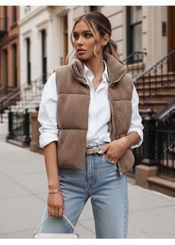 Kamizelka damska z kożuszkiem BEEWARM kamelowa Dstreet TY3800 ze sklepu DSTREET.PL w kategorii Kamizelki damskie - zdjęcie 188710906