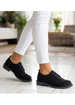 Czarne półbuty oxfordy damskie sznurowane zamszowe /D8-1 18701 T155/ ze sklepu Pantofelek24.pl w kategorii Półbuty damskie - zdjęcie 188711387