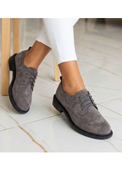Szare półbuty oxfordy damskie sznurowane zamszowe /A4-3 18702 T155/ ze sklepu Pantofelek24.pl w kategorii Półbuty damskie - zdjęcie 188711388