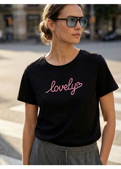 Sinsay - Bawełniana koszulka z napisem - czarny ze sklepu Sinsay w kategorii Bluzki damskie - zdjęcie 188715716