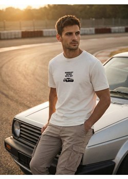 Sinsay - Bawełniana koszulka z napisem - kremowy ze sklepu Sinsay w kategorii T-shirty męskie - zdjęcie 188715759