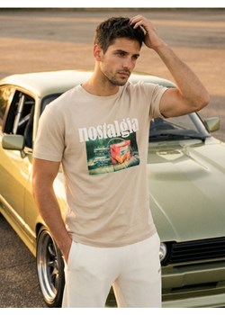 Sinsay - Bawełniana koszulka z nadrukiem - beżowy ze sklepu Sinsay w kategorii T-shirty męskie - zdjęcie 188715767