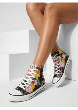 Royalfashion Wysokie grafitowe trampki damskie z nadrukiem w kolorowe kwiaty Fahenna ze sklepu royalfashion.pl w kategorii Trampki damskie - zdjęcie 188718568