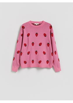 Reserved - Wzorzysty sweter z bawełną - różowy ze sklepu Reserved w kategorii Swetry damskie - zdjęcie 188721817