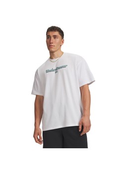 Męski t-shirt z nadrukiem Under Armour UA Heavyweight Wordmark - biały ze sklepu Sportstylestory.com w kategorii T-shirty męskie - zdjęcie 188722265